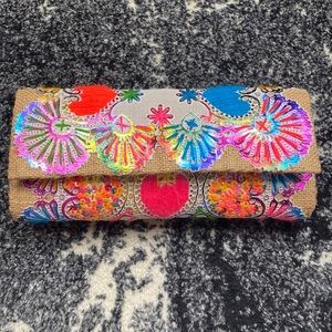 Neon handcrafted embroidered clutch